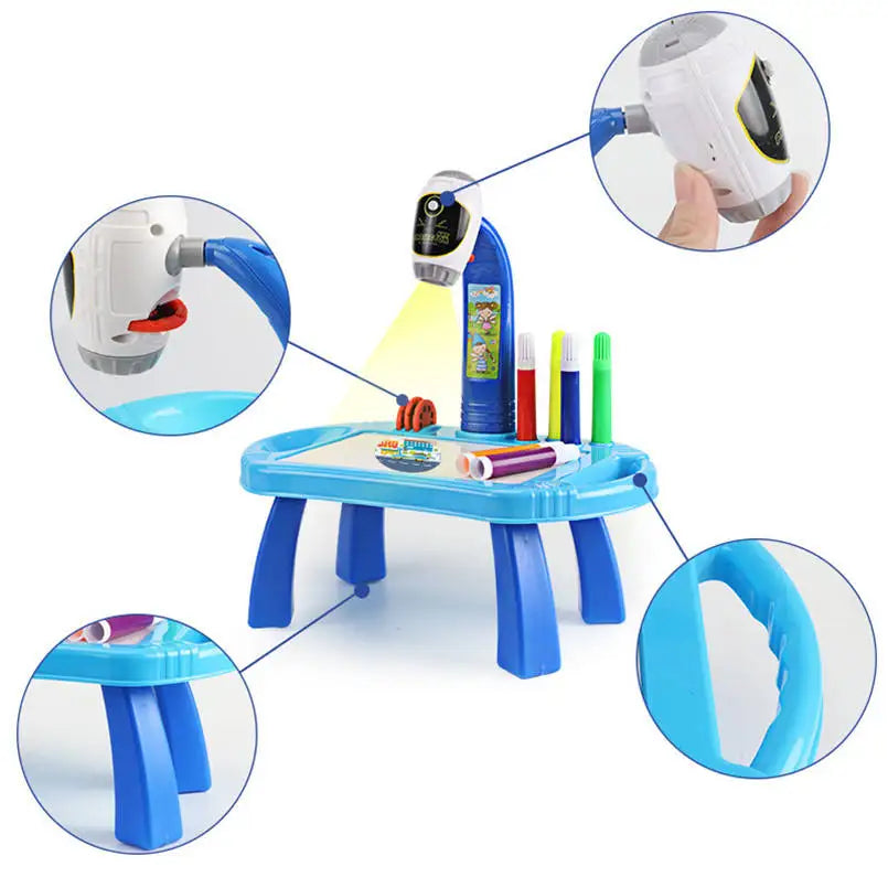 Children's Led Projector Art Drawing Table Toys Desktop Painting Board Desk Arts And Crafts Projection Educational Learning Toy