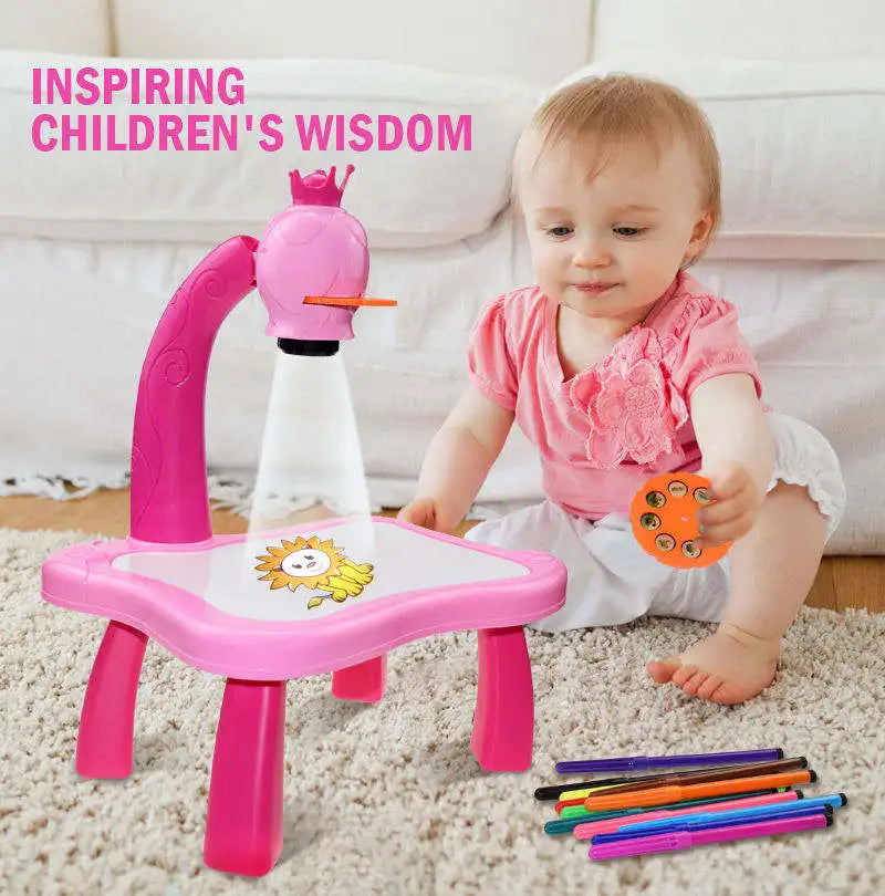 Children's Led Projector Art Drawing Table Toys Desktop Painting Board Desk Arts And Crafts Projection Educational Learning Toy
