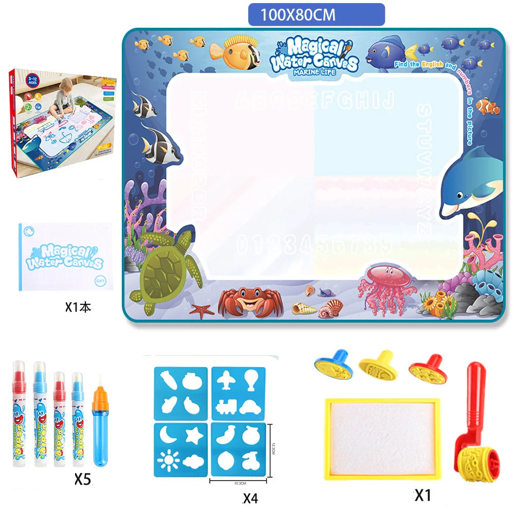 Magic Water Drawing Mat Reusable Doodle Painting Board with Pens Montessori Educational Toys for Kids Halloween Christmas Gift